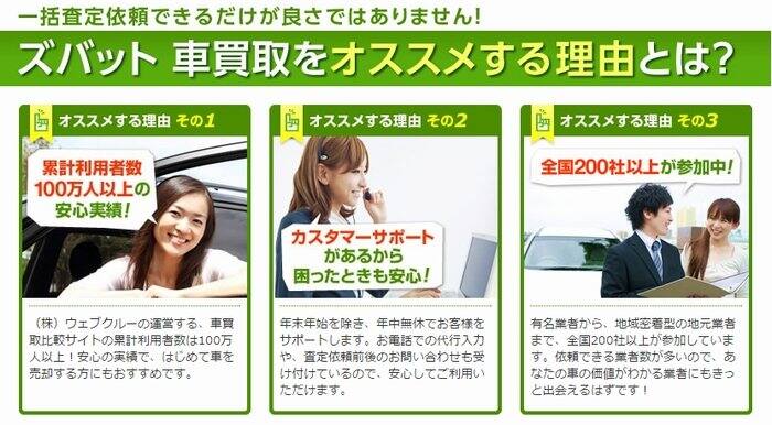 一括査定のズバット車買取比較をオススメする3つの理由