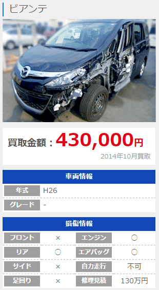 ビアンテ事故車の買取り査定事例 写真有り Tauタウ