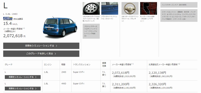 新型アイシス 新車価格 値引き相場 燃費 一覧表